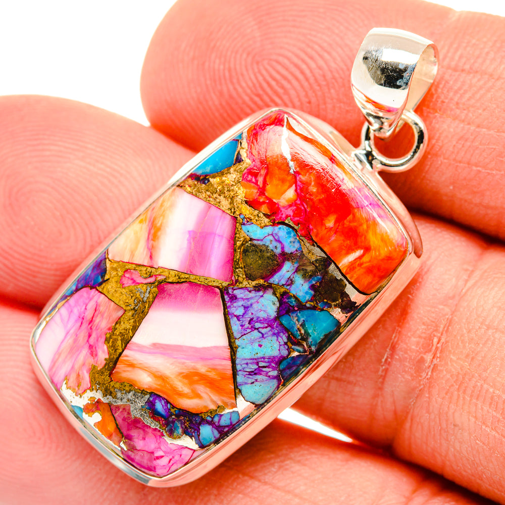 Kingman Pink Dahlia Turquoise Pendants handcrafted by Anasilvercos - PD29201