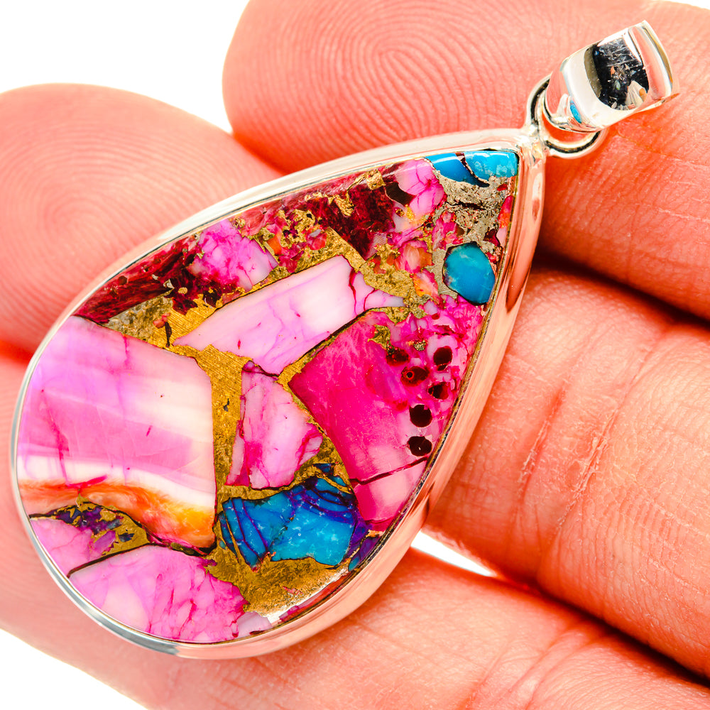 Kingman Pink Dahlia Turquoise Pendants handcrafted by Anasilvercos - PD29202