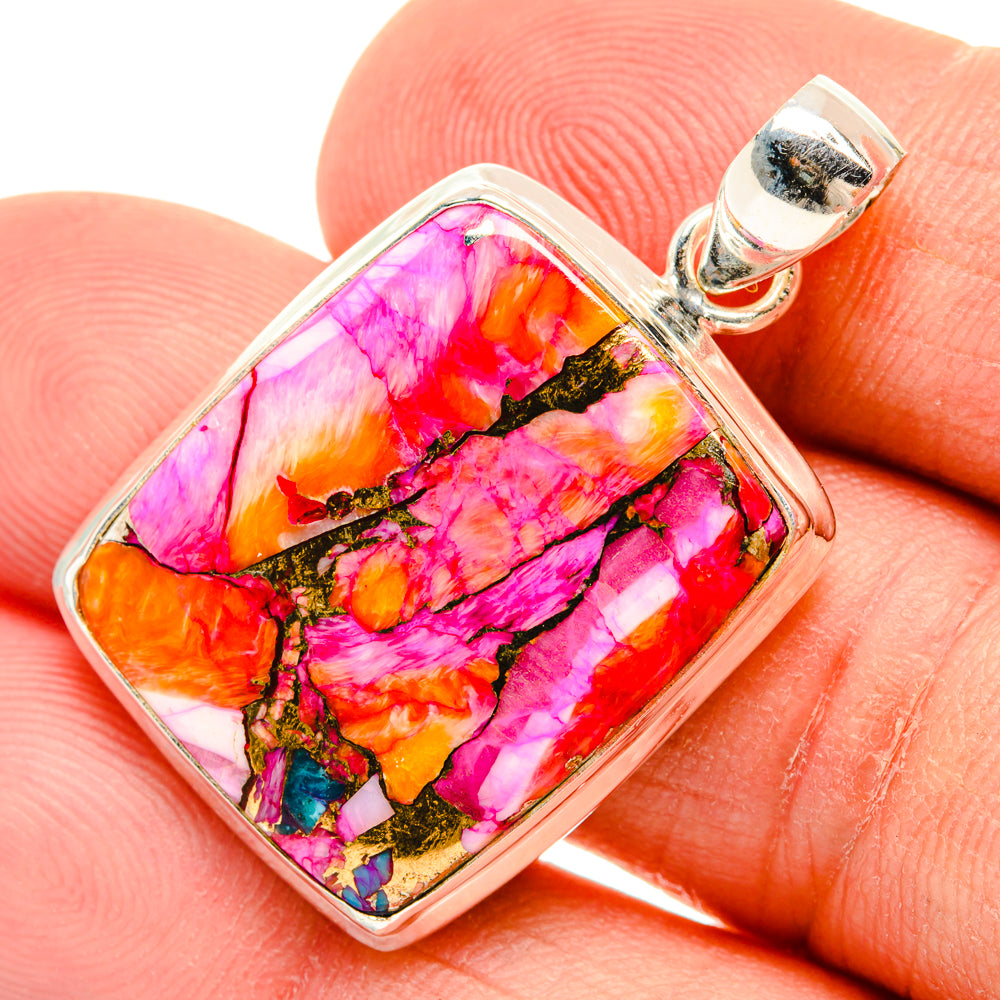 Kingman Pink Dahlia Turquoise Pendants handcrafted by Anasilvercos - PD29203