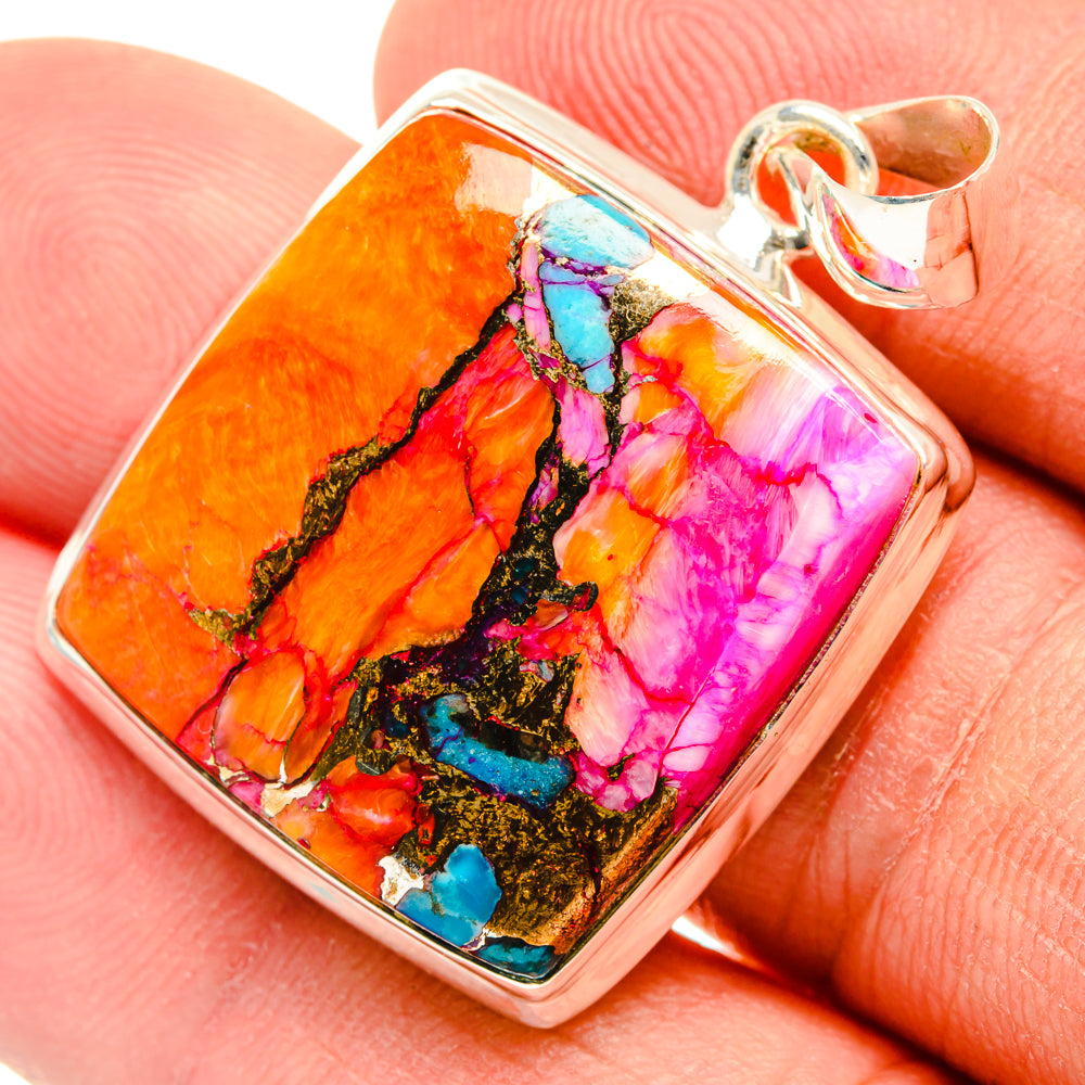Kingman Pink Dahlia Turquoise Pendants handcrafted by Anasilvercos - PD29205