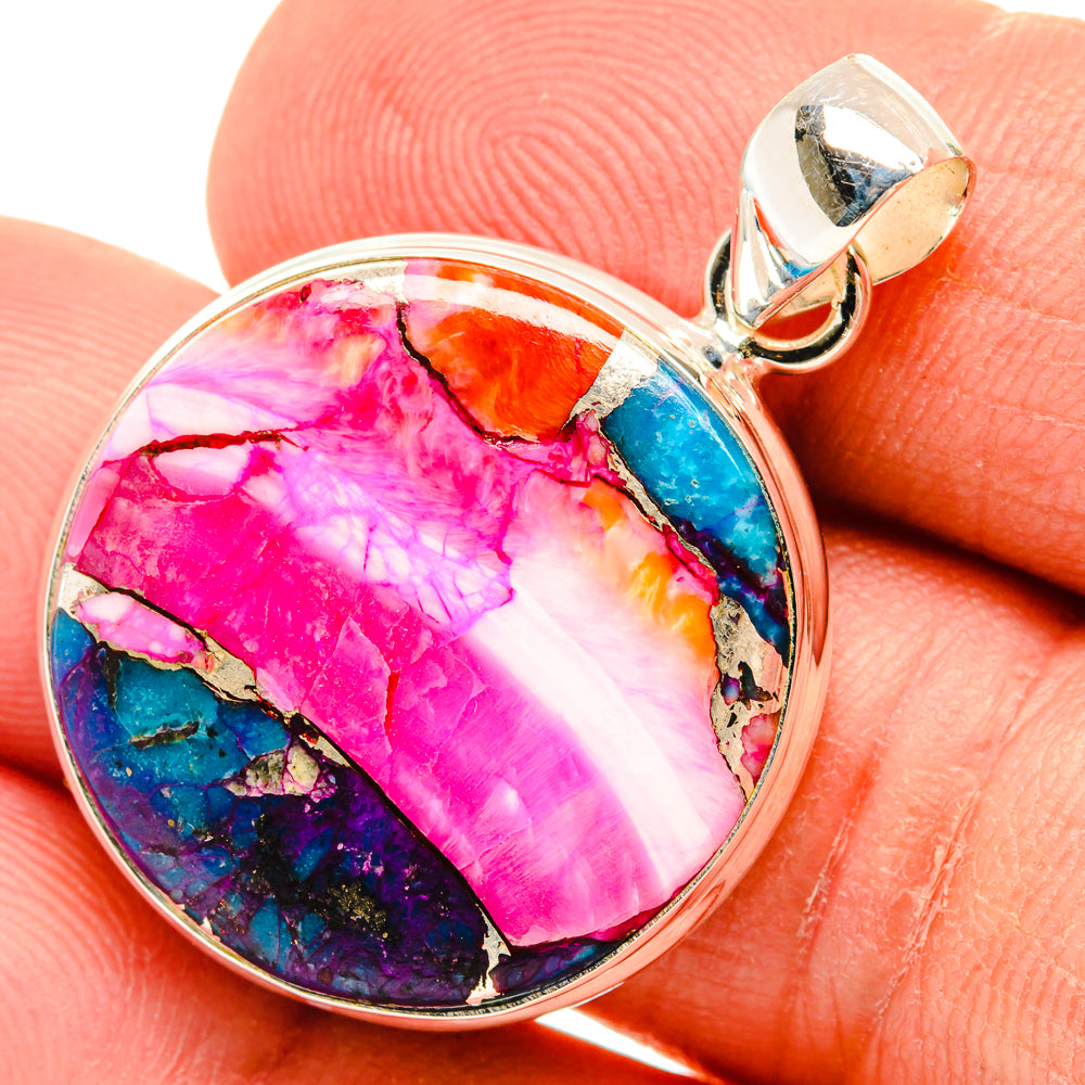Kingman Pink Dahlia Turquoise Pendants handcrafted by Anasilvercos - PD29206