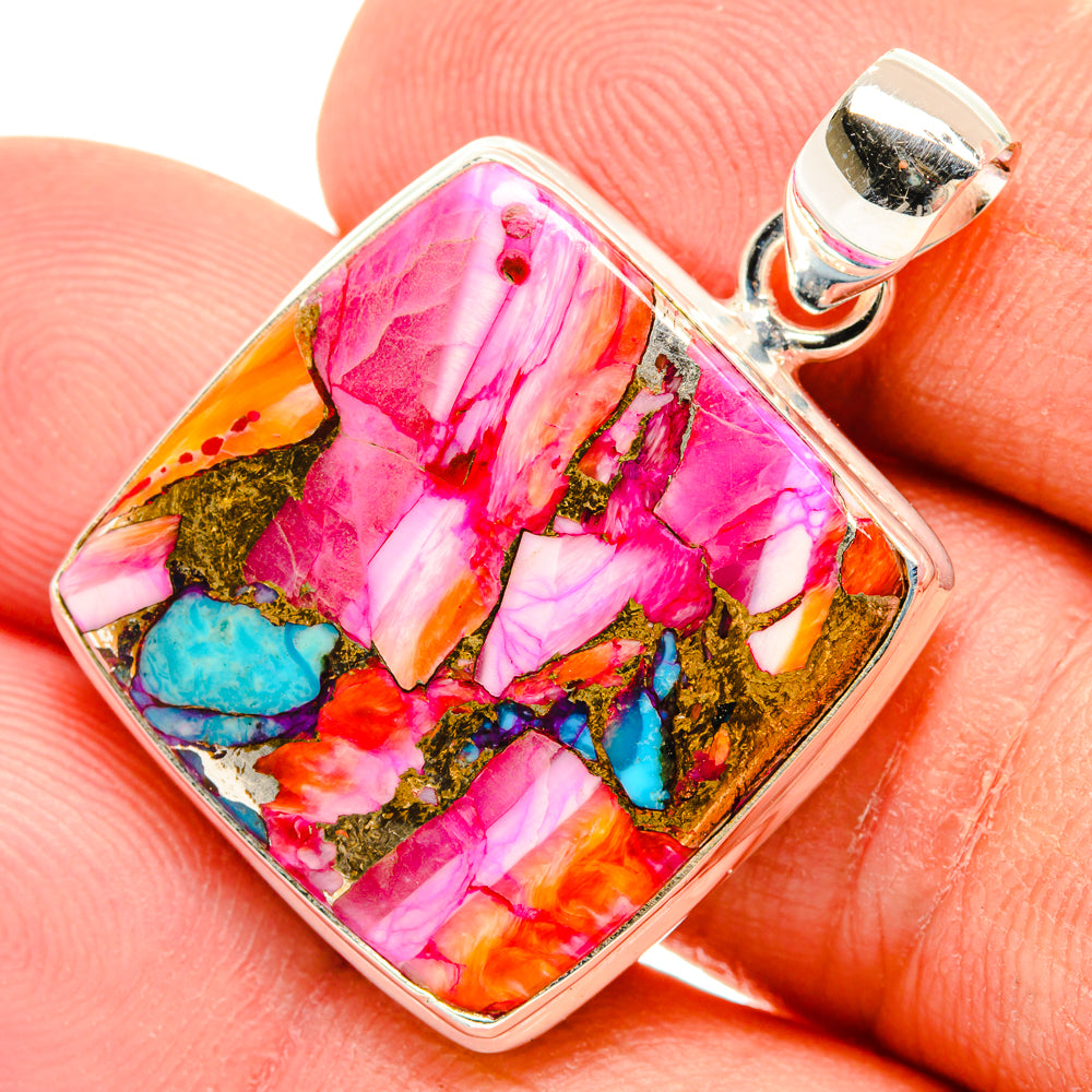 Kingman Pink Dahlia Turquoise Pendants handcrafted by Anasilvercos - PD29208