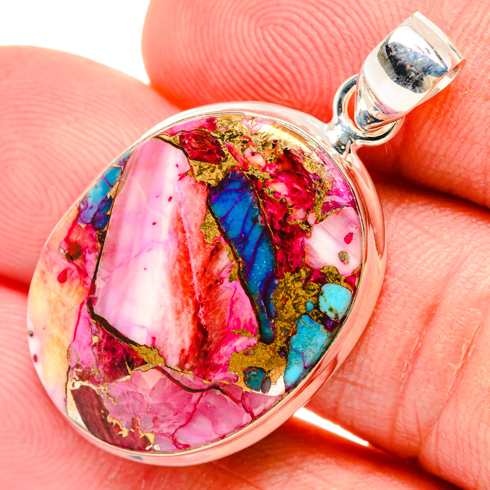 Kingman Pink Dahlia Turquoise Pendants handcrafted by Anasilvercos - PD29210