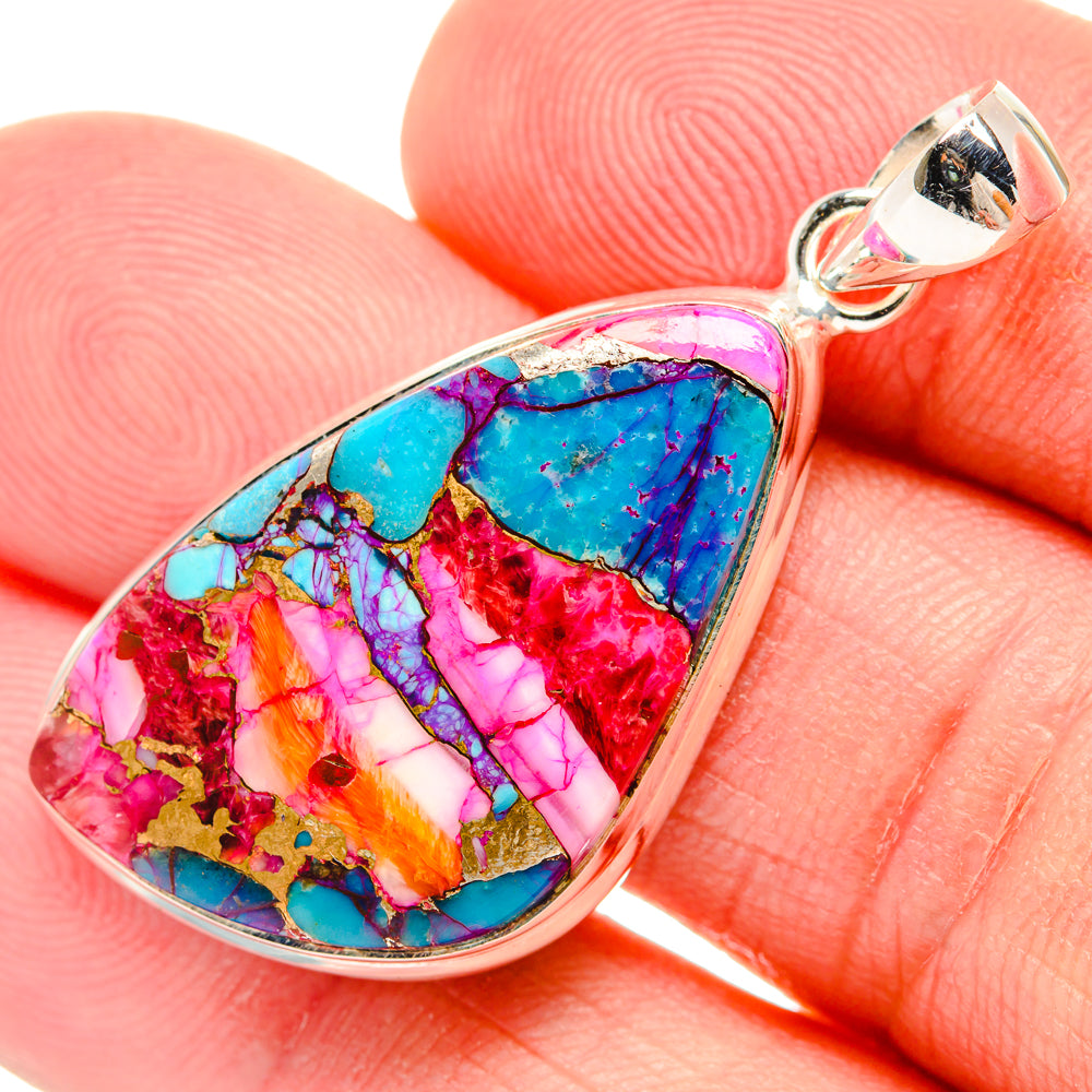 Kingman Pink Dahlia Turquoise Pendants handcrafted by Anasilvercos - PD29211