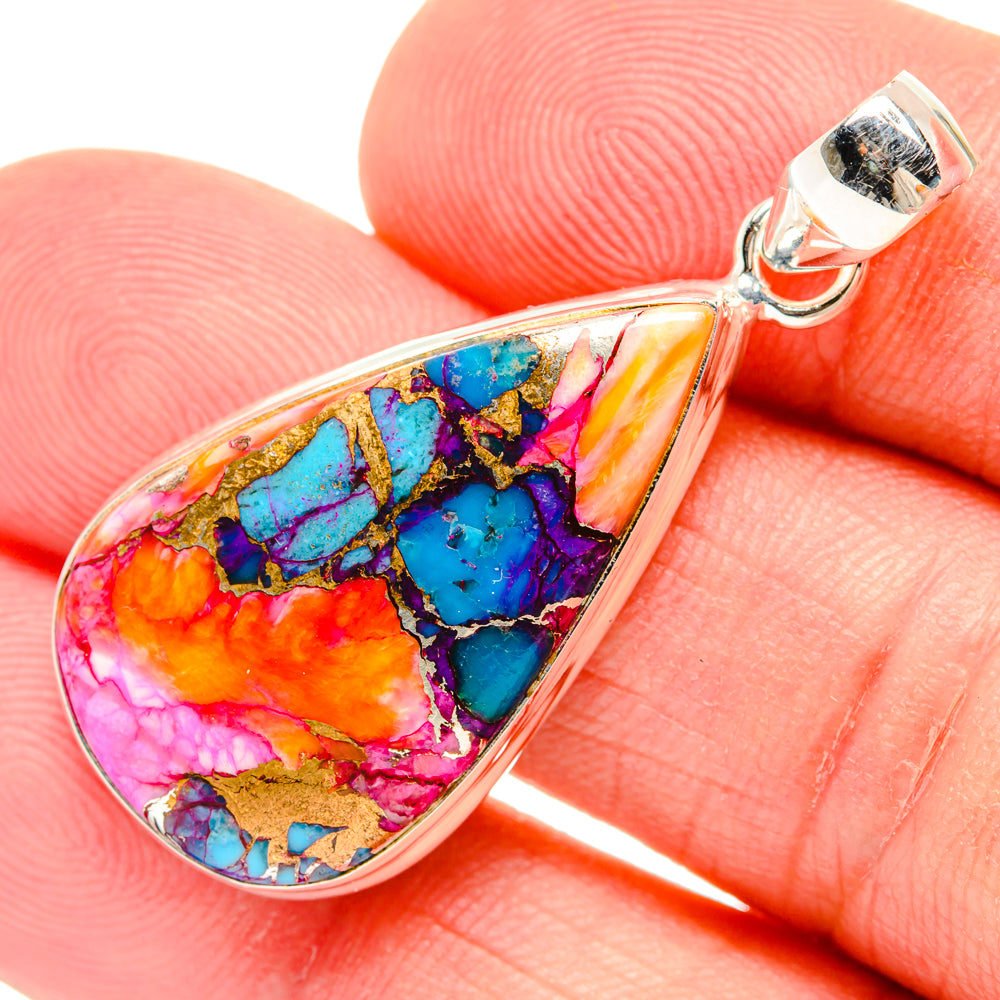 Kingman Pink Dahlia Turquoise Pendants handcrafted by Anasilvercos - PD29216