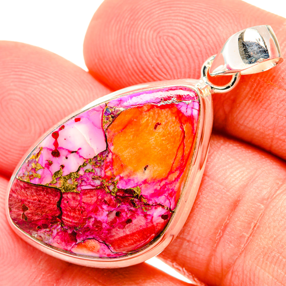Kingman Pink Dahlia Turquoise Pendants handcrafted by Anasilvercos - PD29218