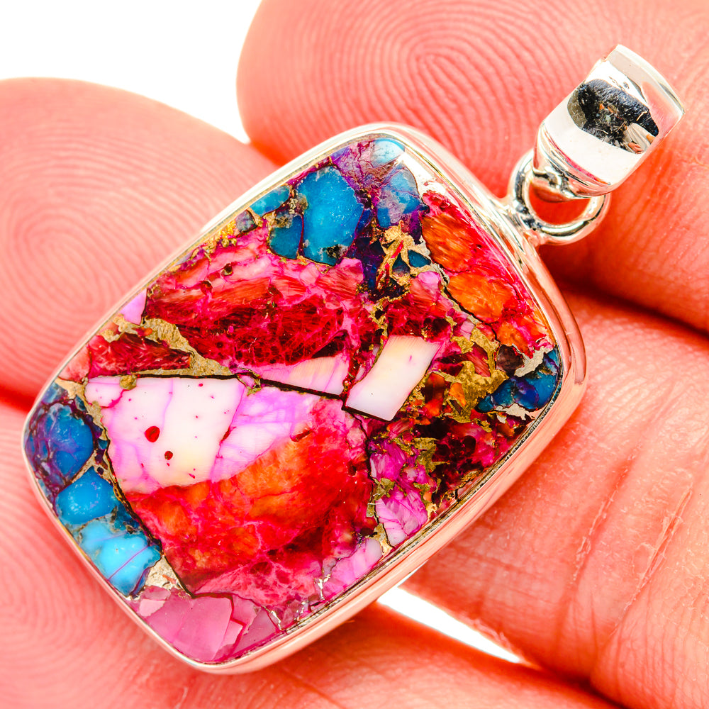 Kingman Pink Dahlia Turquoise Pendants handcrafted by Anasilvercos - PD29219