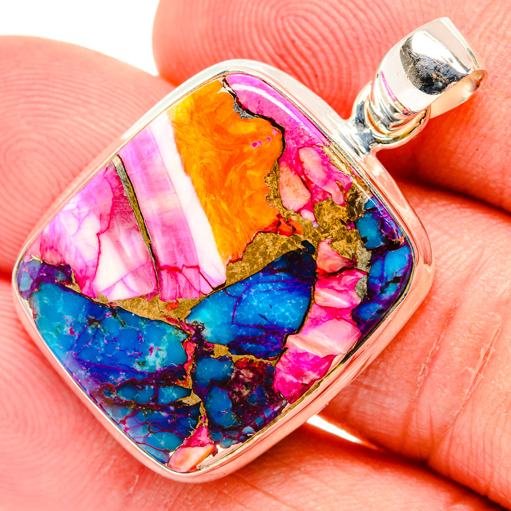 Kingman Pink Dahlia Turquoise Pendants handcrafted by Anasilvercos - PD29221
