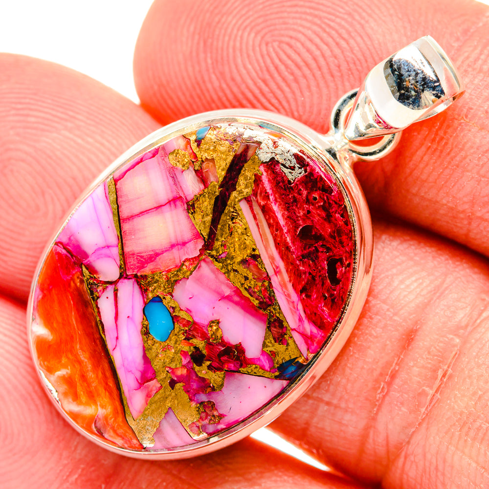 Kingman Pink Dahlia Turquoise Pendants handcrafted by Anasilvercos - PD29222