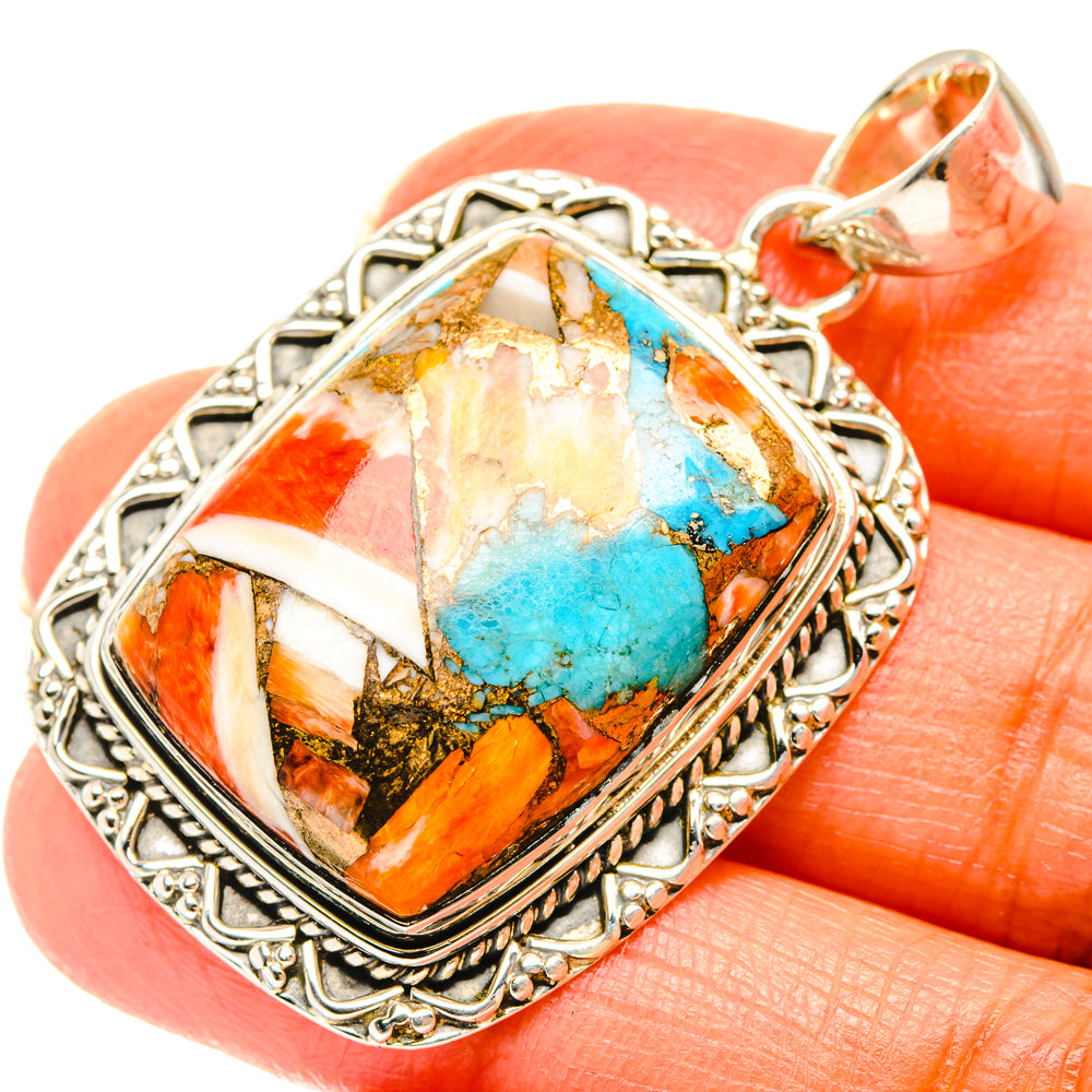 Blue Orange Copper Composite Turquoise Pendants handcrafted by Anasilvercos - PD29465