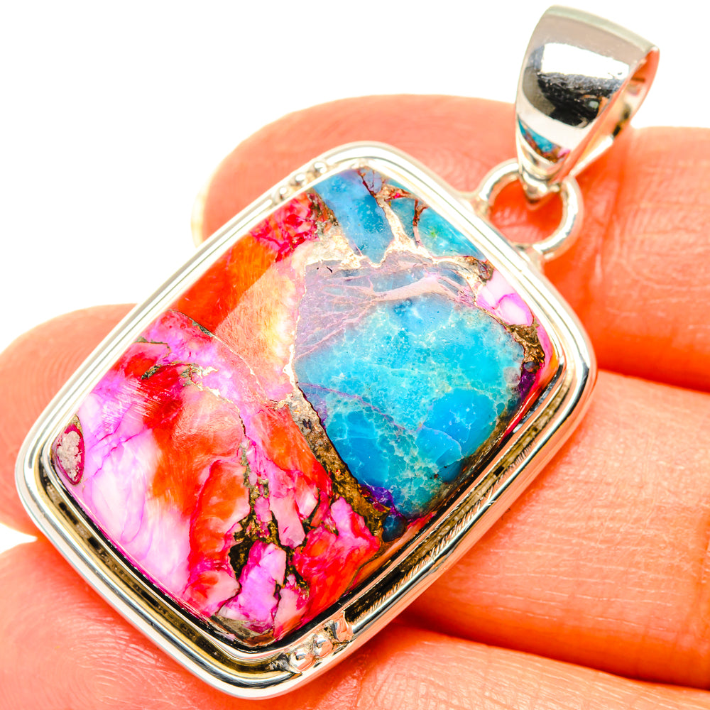 Kingman Pink Dahlia Turquoise Pendants handcrafted by Anasilvercos - PD29481