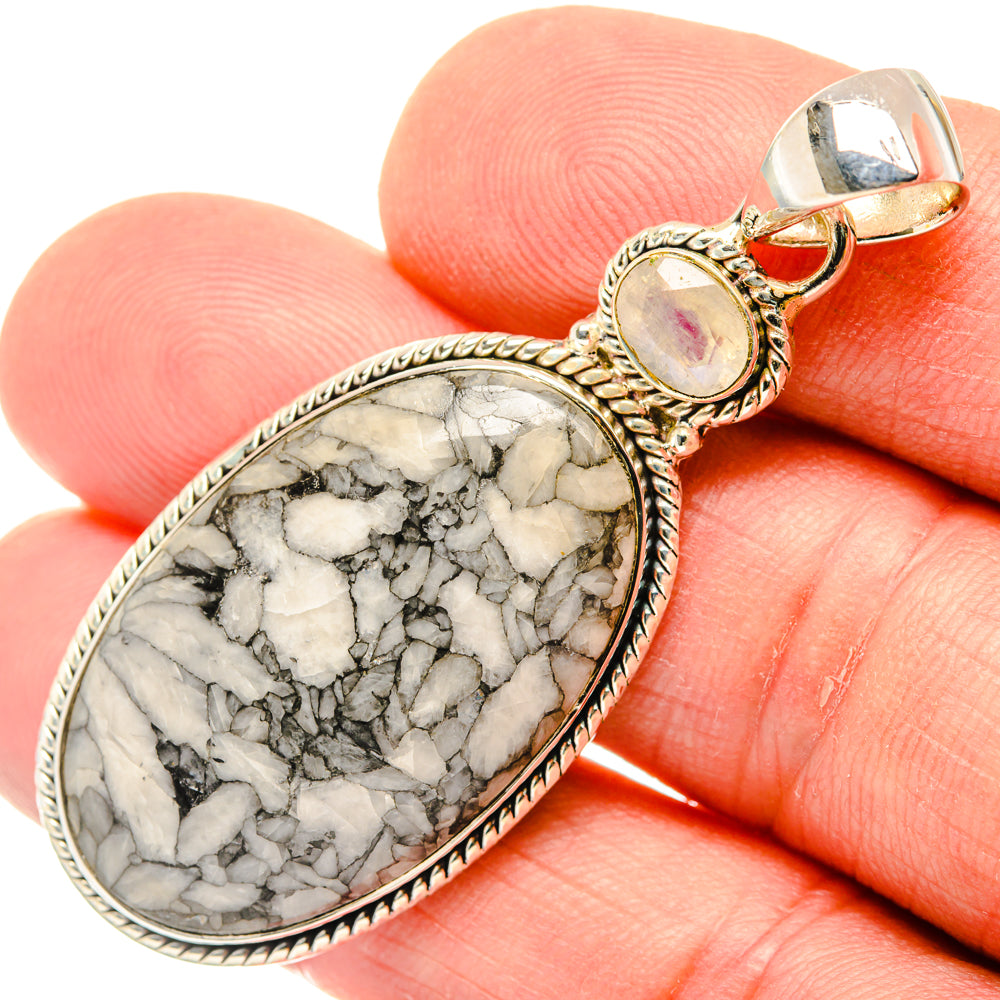 Pinolith Jasper, Rainbow Moonstone Pendants handcrafted by Anasilvercos - PD29535