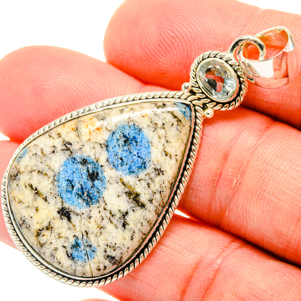 K2 Blue Azurite, Blue Topaz Pendants handcrafted by Anasilvercos - PD29544