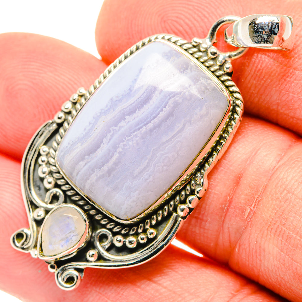 Blue Lace Agate Pendants handcrafted by Anasilvercos - PD29545