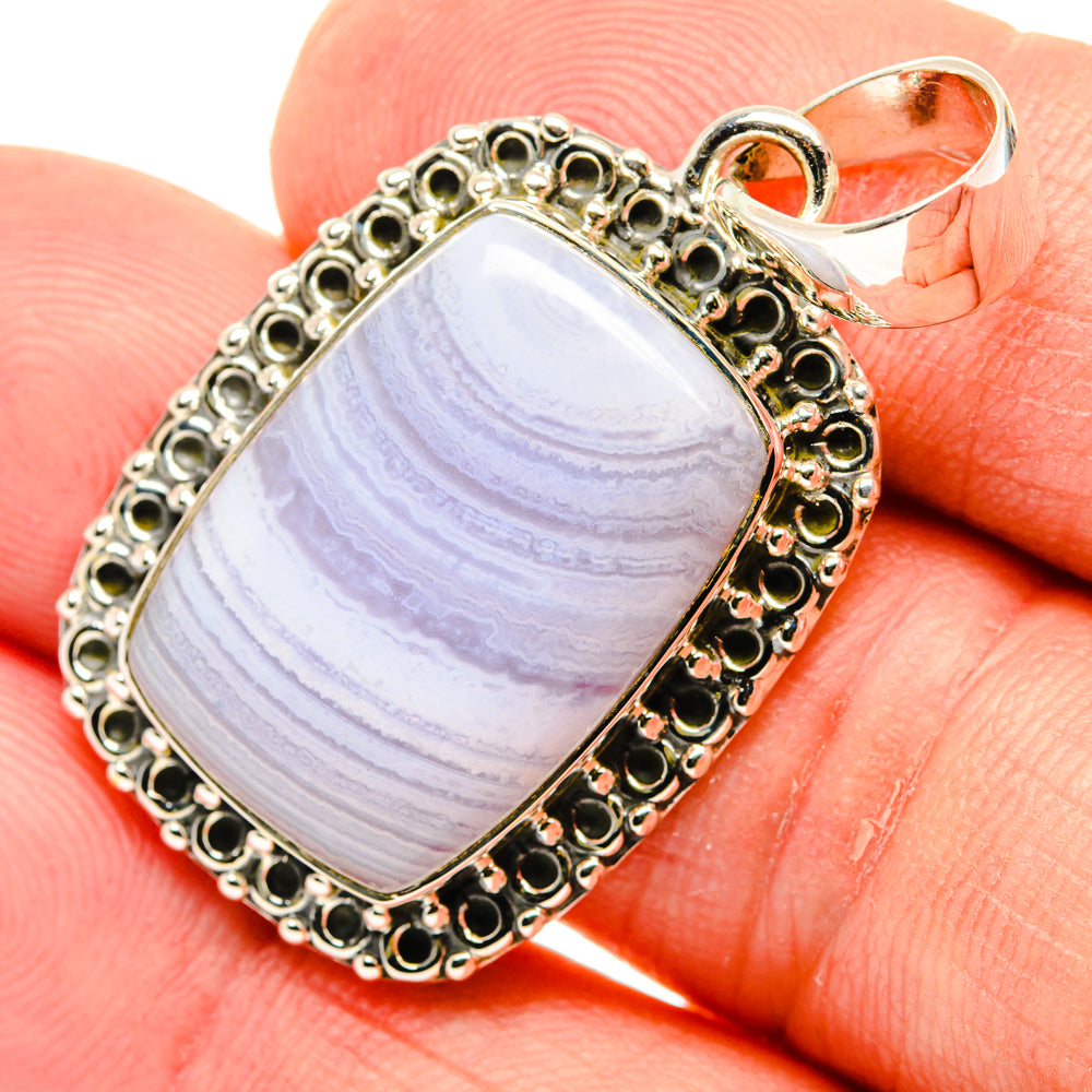 Blue Lace Agate Pendants handcrafted by Anasilvercos - PD29554
