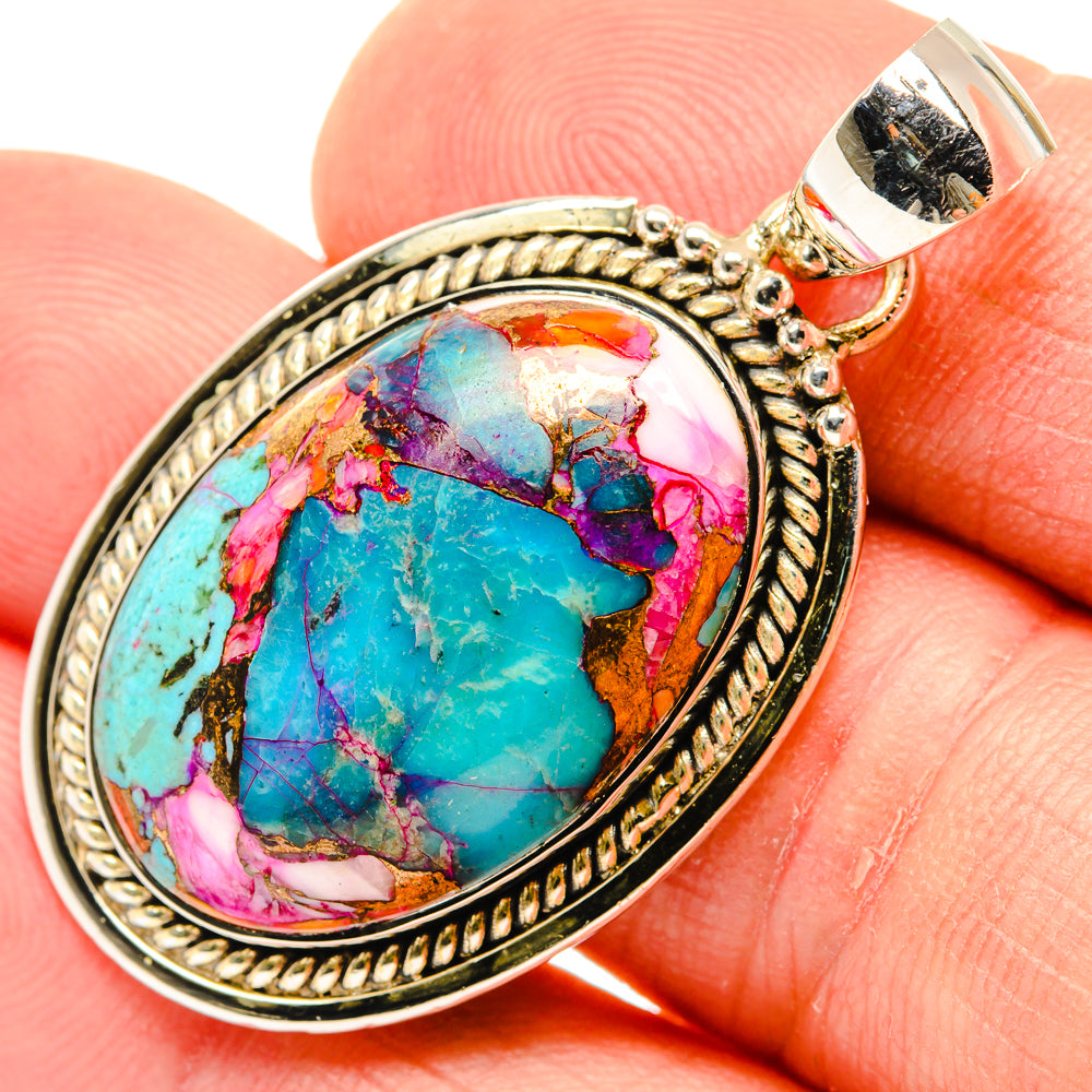 Kingman Pink Dahlia Turquoise Pendants handcrafted by Anasilvercos - PD29565