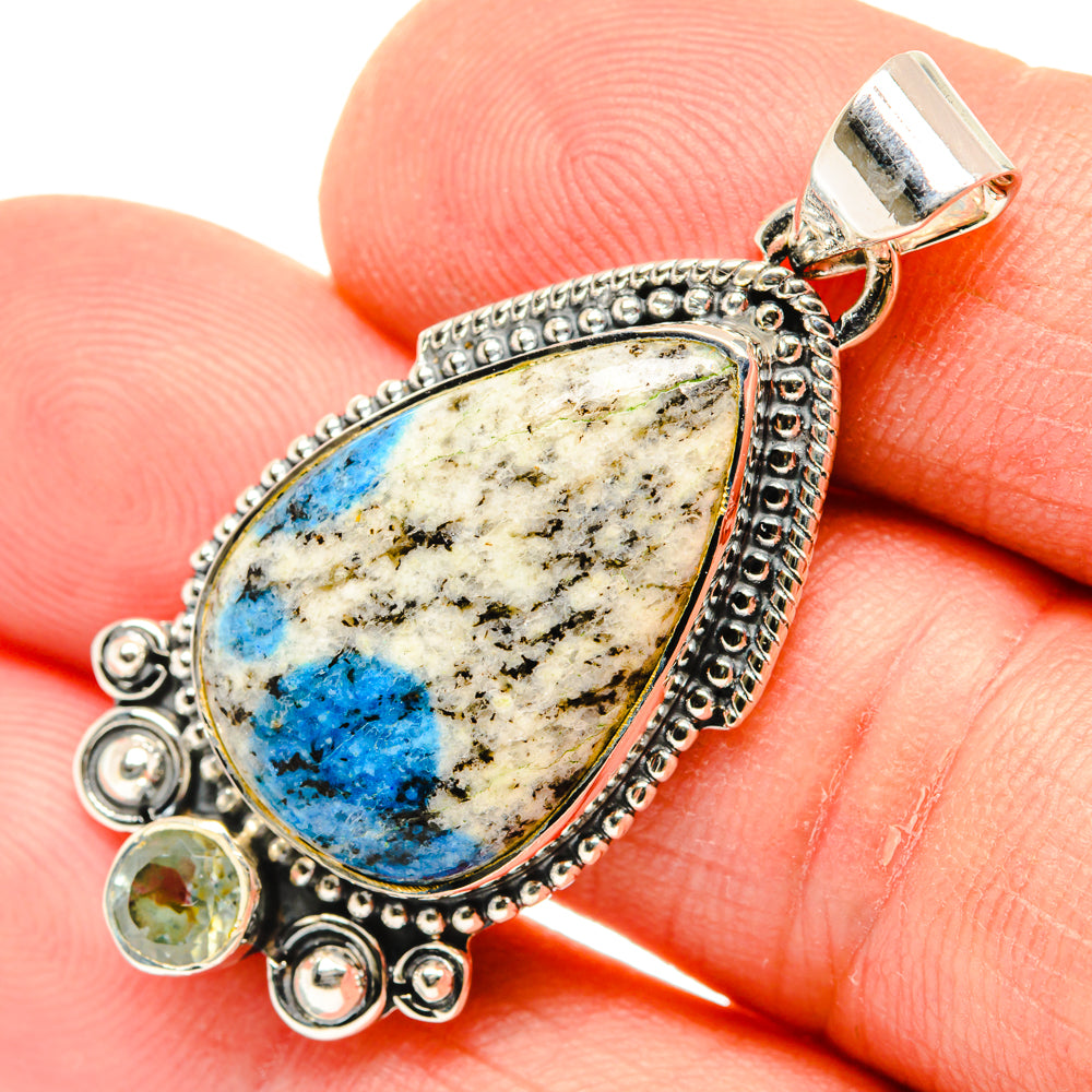 K2 Blue Azurite, Blue Topaz Pendants handcrafted by Anasilvercos - PD29574