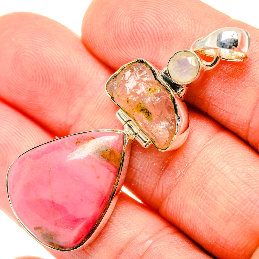 Pink Opal, Rose Quartz, Rainbow Moonstone Pendants handcrafted by Anasilvercos - PD29598
