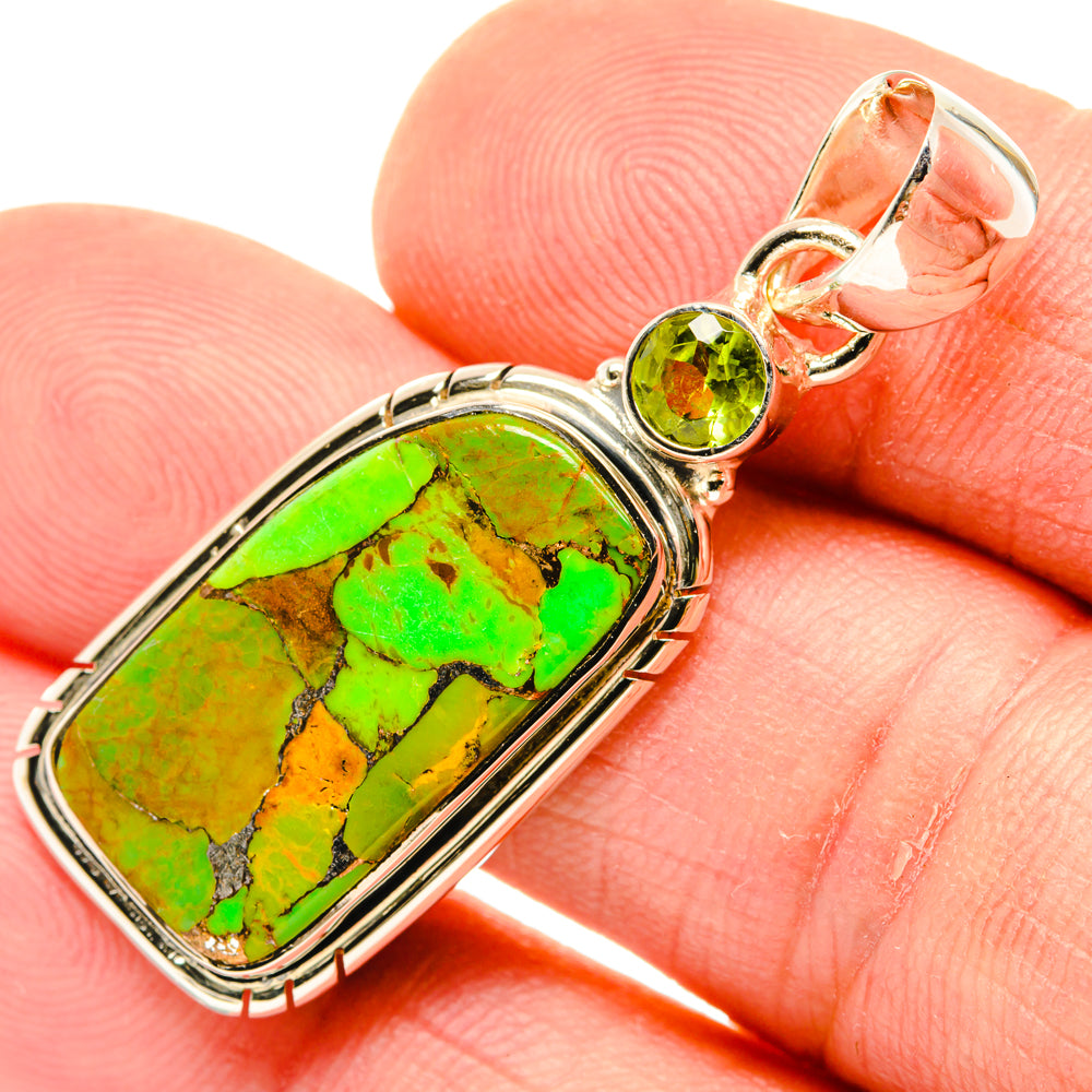 Green Copper Composite Turquoise, Peridot Pendants handcrafted by Anasilvercos - PD29612