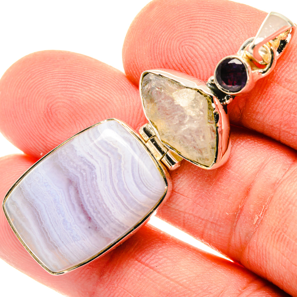Blue Lace Agate, Rainbow Moonstone, Tanzanite Pendants handcrafted by Anasilvercos - PD29613