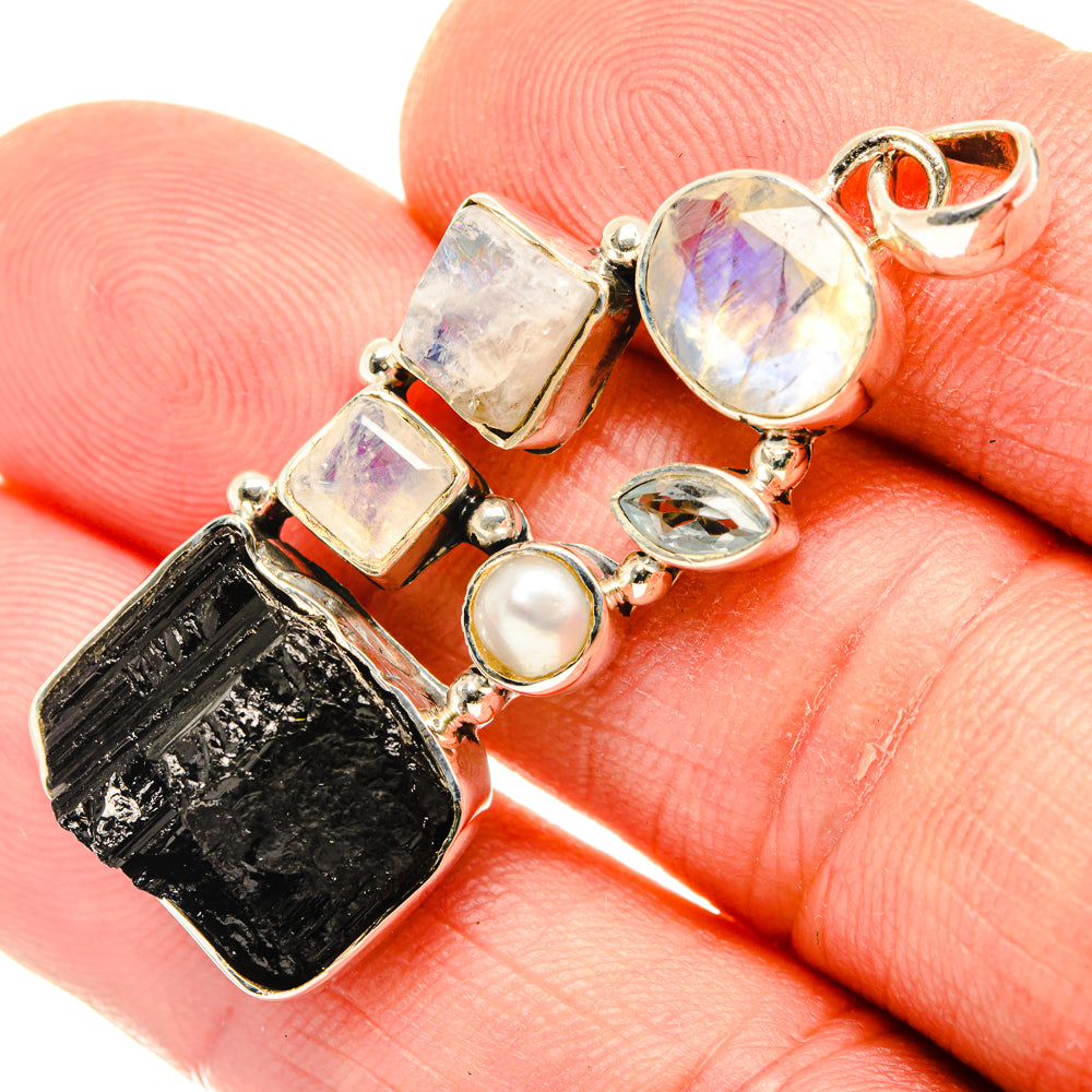 Tektite, Rainbow Moonstone, Blue Topaz, Cultured Pearl Pendants handcrafted by Anasilvercos - PD29620