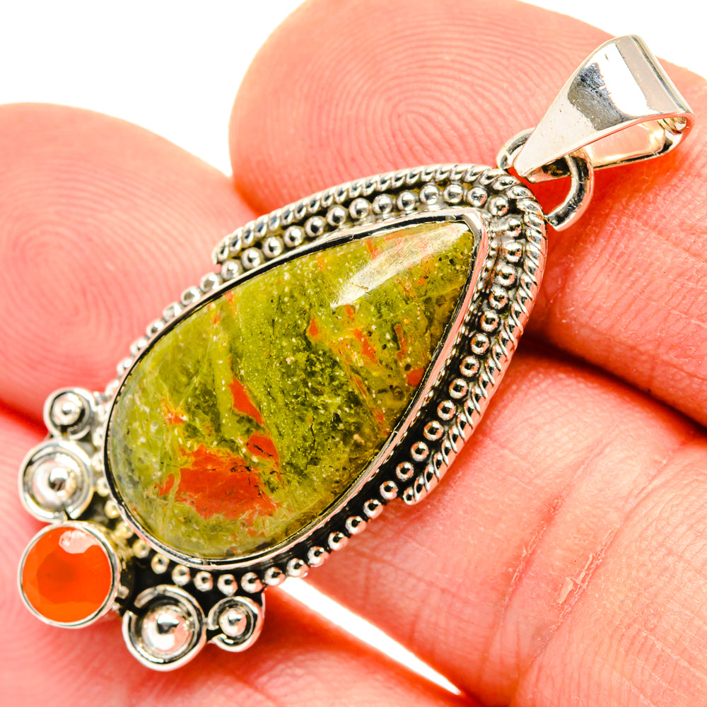 Unakite, Carnelian Pendants handcrafted by Anasilvercos - PD29650