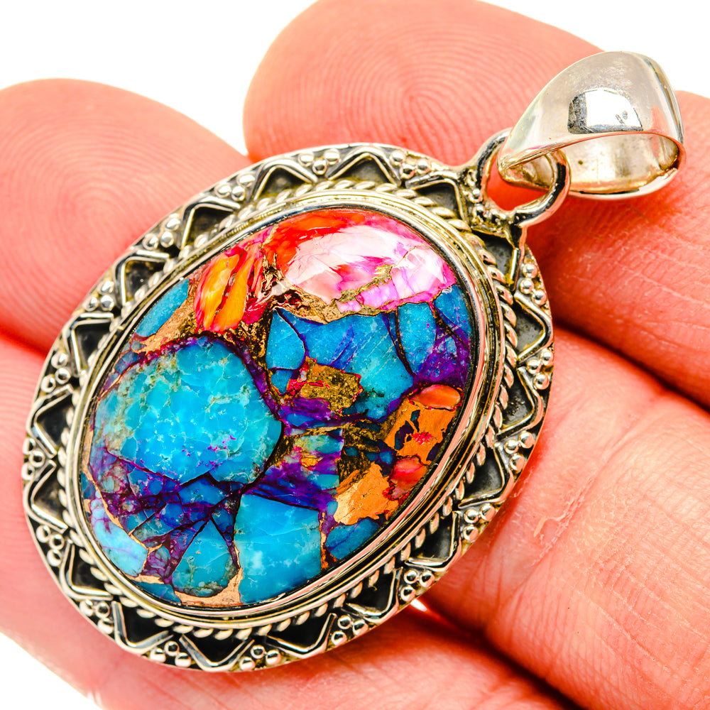 Kingman Pink Dahlia Turquoise Pendants handcrafted by Anasilvercos - PD29995