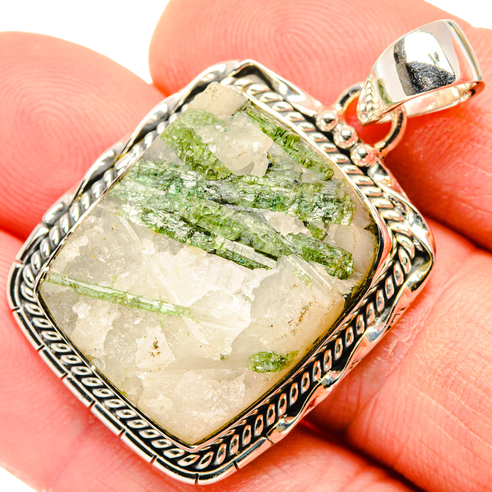 Green Tourmaline In Quartz Pendants handcrafted by Anasilvercos - PD29996