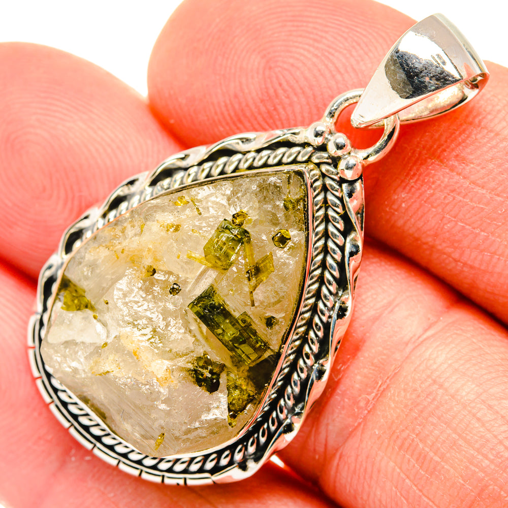 Green Tourmaline In Quartz Pendants handcrafted by Anasilvercos - PD30110