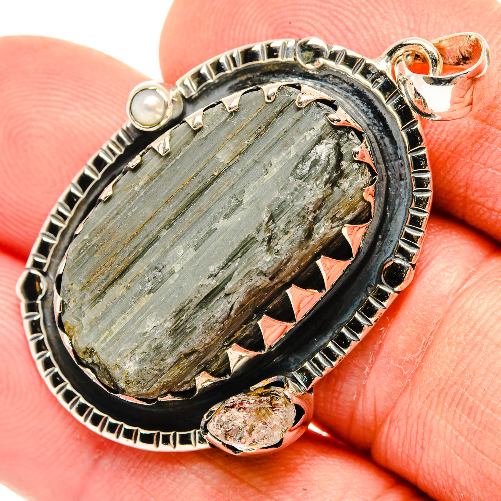 Green Tourmaline In Quartz Pendants handcrafted by Anasilvercos - PD30465
