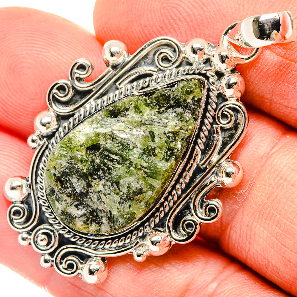 Green Tourmaline In Quartz Pendants handcrafted by Anasilvercos - PD30484