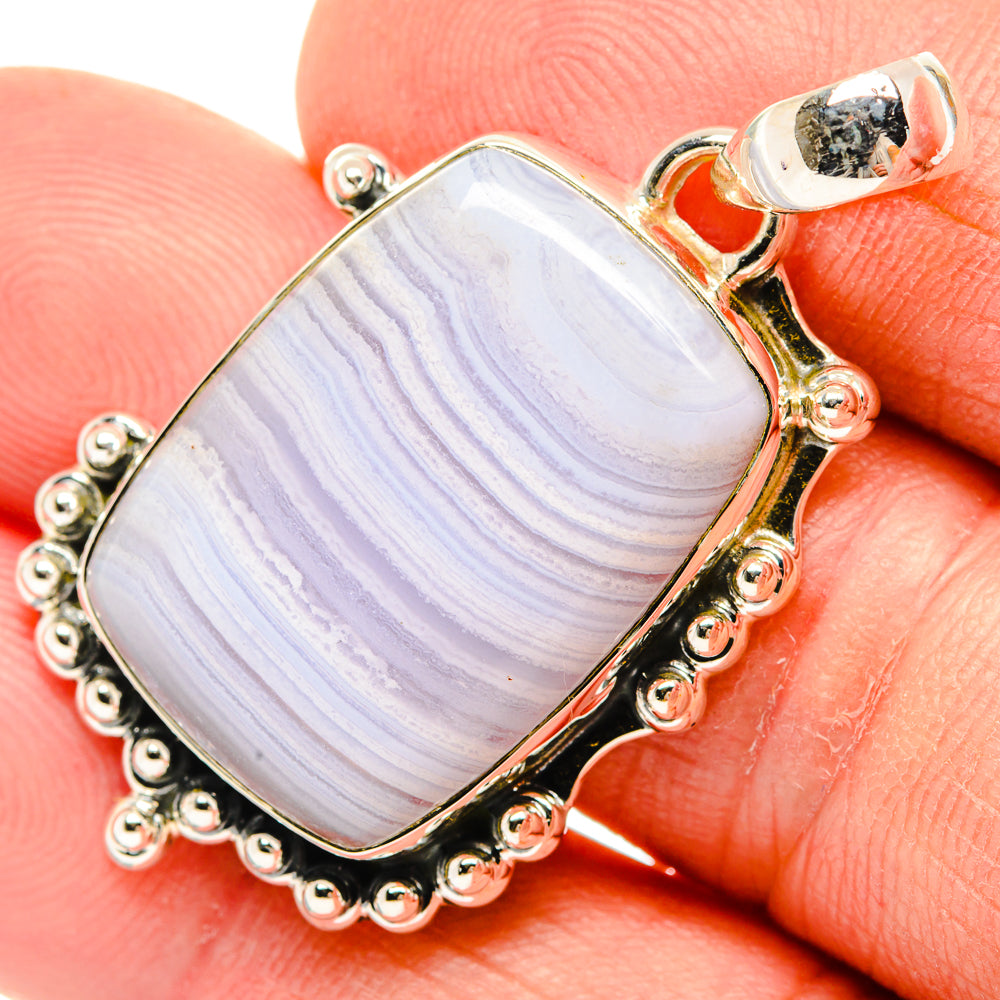 Blue Lace Agate Pendants handcrafted by Anasilvercos - PD30485