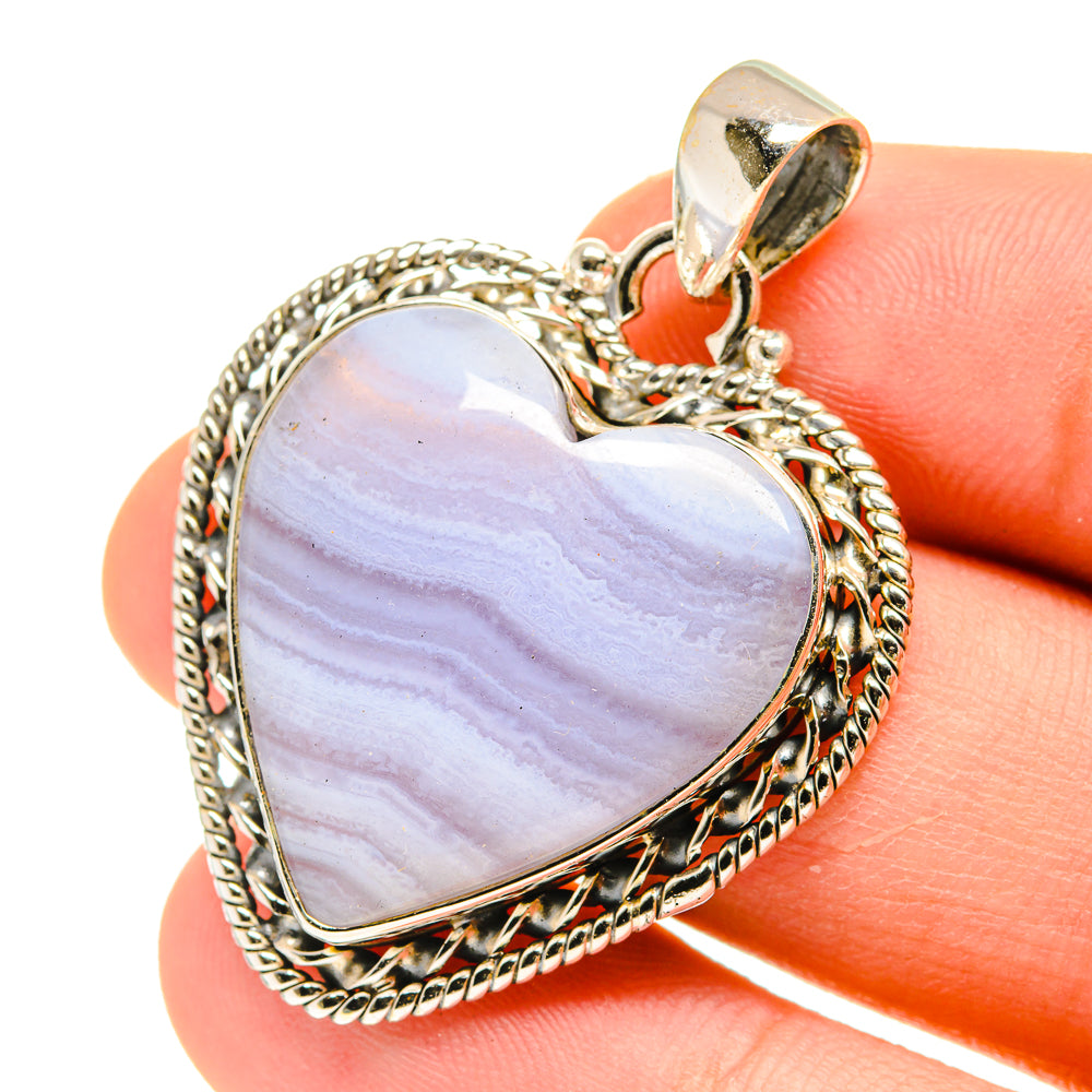 Blue Lace Agate Pendants handcrafted by Anasilvercos - PD3051