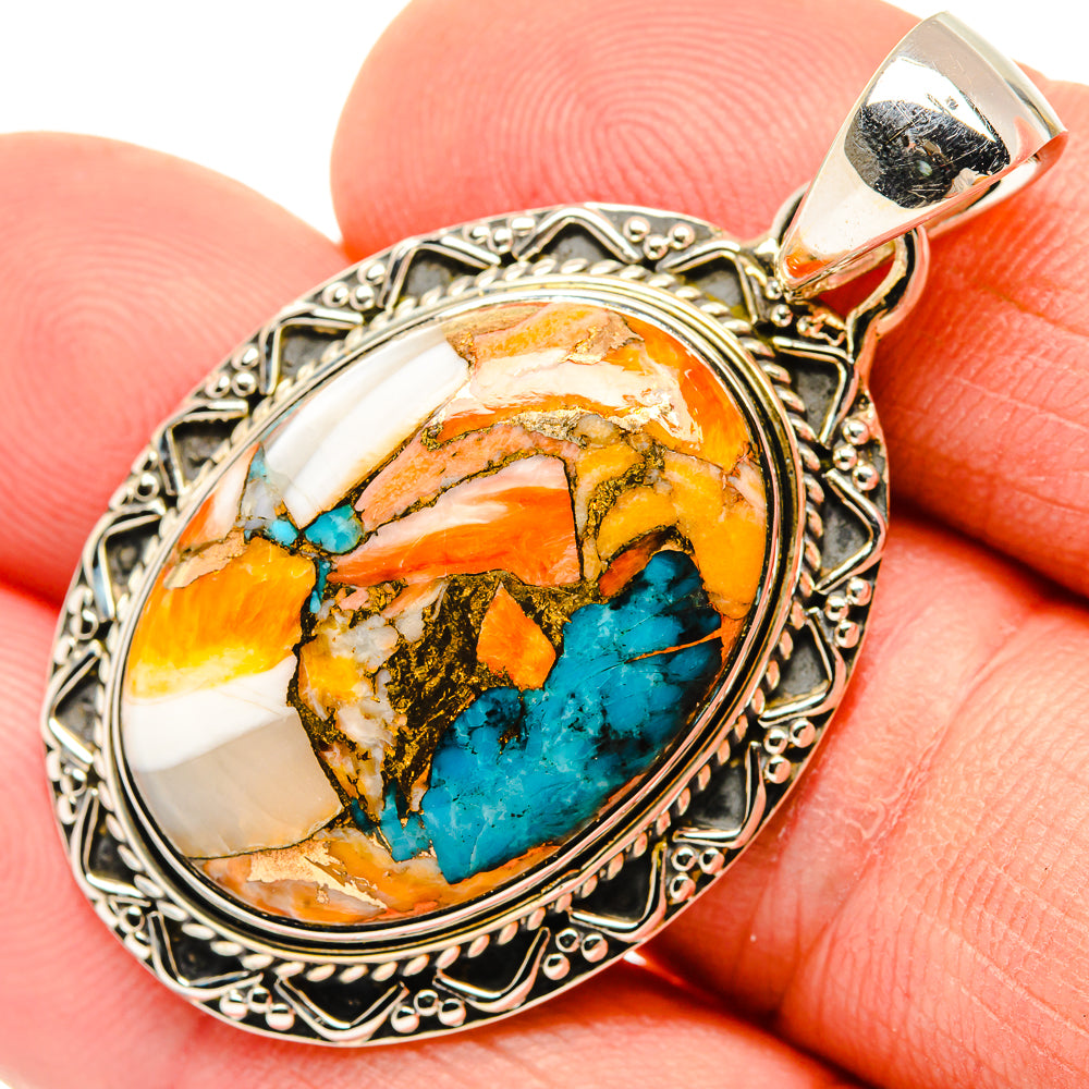 Blue Orange Copper Composite Turquoise Pendants handcrafted by Anasilvercos - PD30542