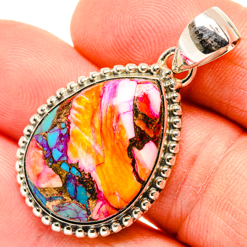 Kingman Pink Dahlia Turquoise Pendants handcrafted by Anasilvercos - PD30555