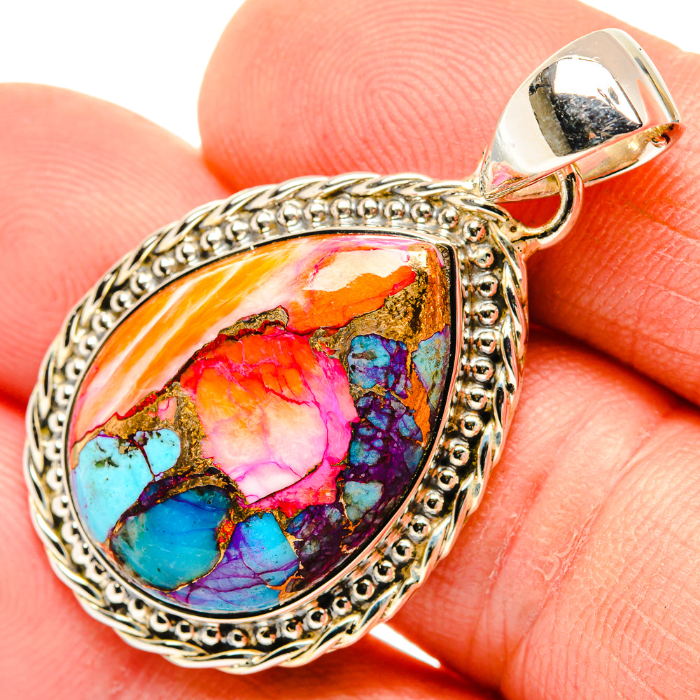 Kingman Pink Dahlia Turquoise Pendants handcrafted by Anasilvercos - PD30572