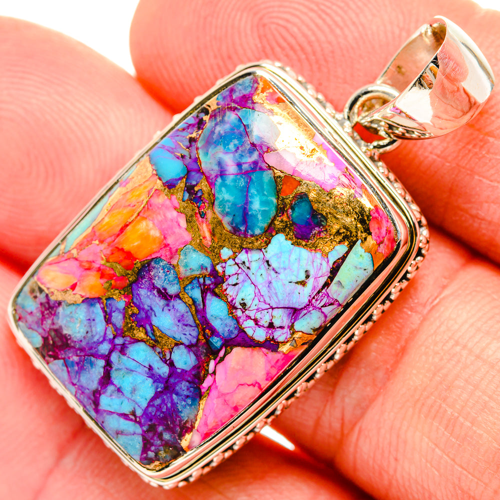 Kingman Pink Dahlia Turquoise Pendants handcrafted by Anasilvercos - PD30604