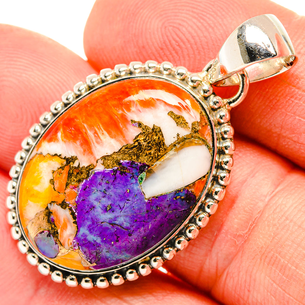 Purple Orange Copper Composite Turquoise Pendants handcrafted by Anasilvercos - PD30621