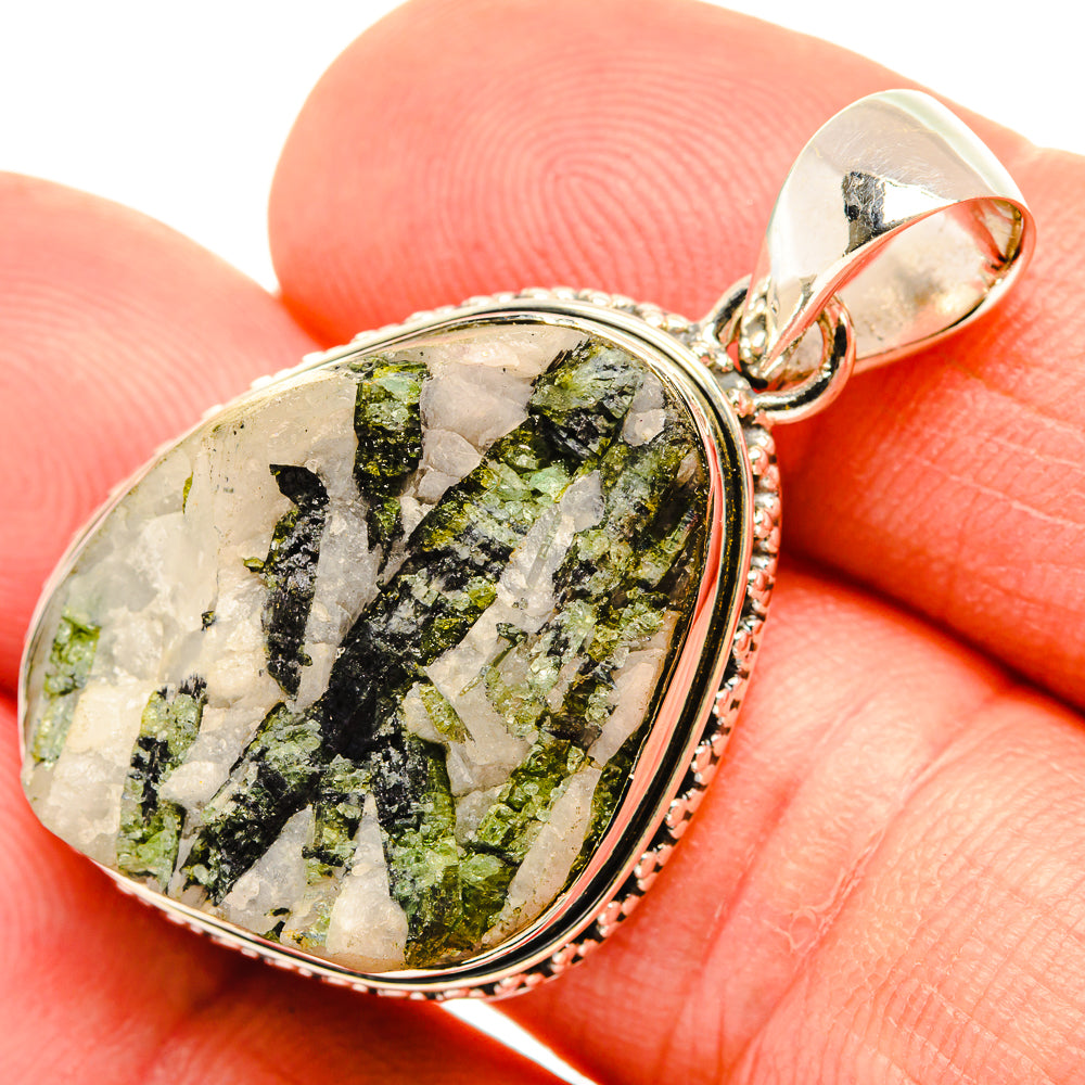 Green Tourmaline In Quartz Pendants handcrafted by Anasilvercos - PD30626