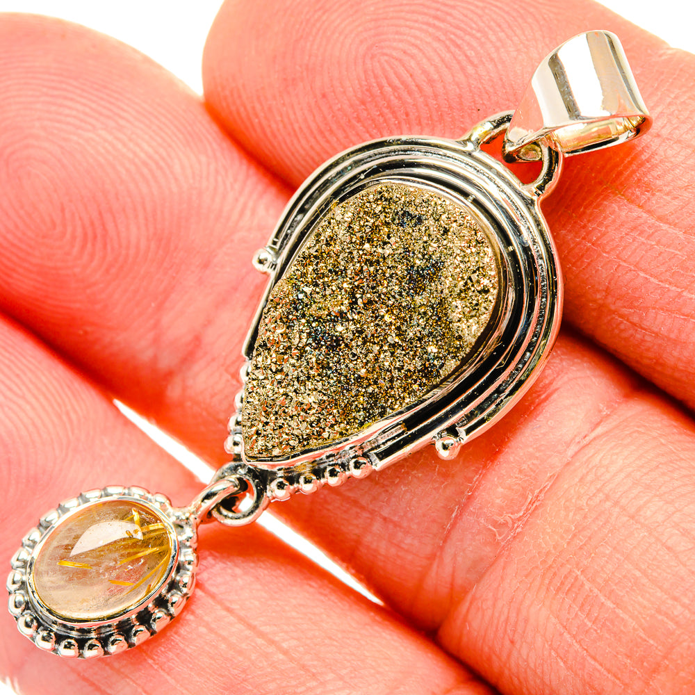 Spectro Pyrite Druzy Pendants handcrafted by Anasilvercos - PD30656