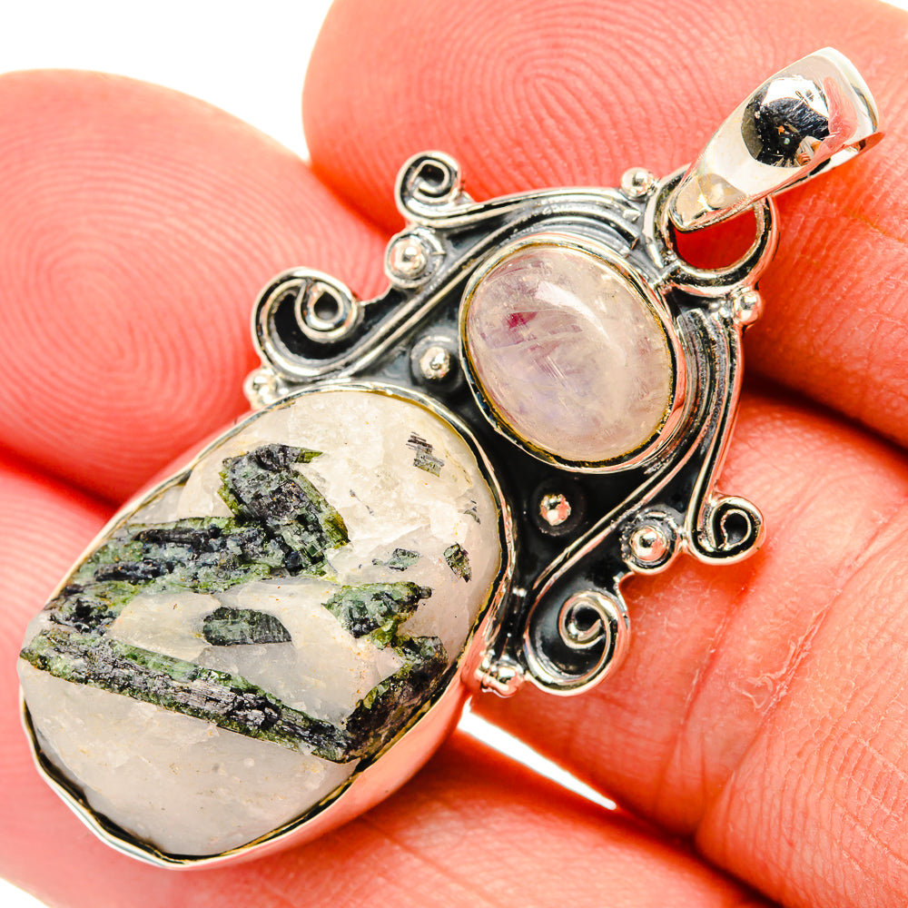 Green Tourmaline In Quartz Pendants handcrafted by Anasilvercos - PD30660
