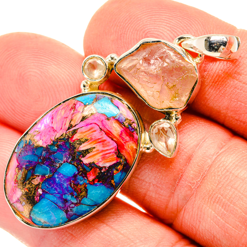 Kingman Pink Dahlia Turquoise Pendants handcrafted by Anasilvercos - PD30807