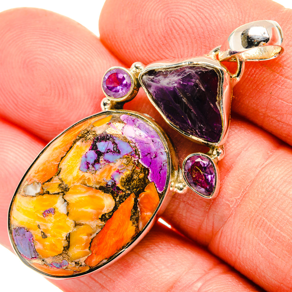 Purple Orange Copper Composite Turquoise Pendants handcrafted by Anasilvercos - PD30812