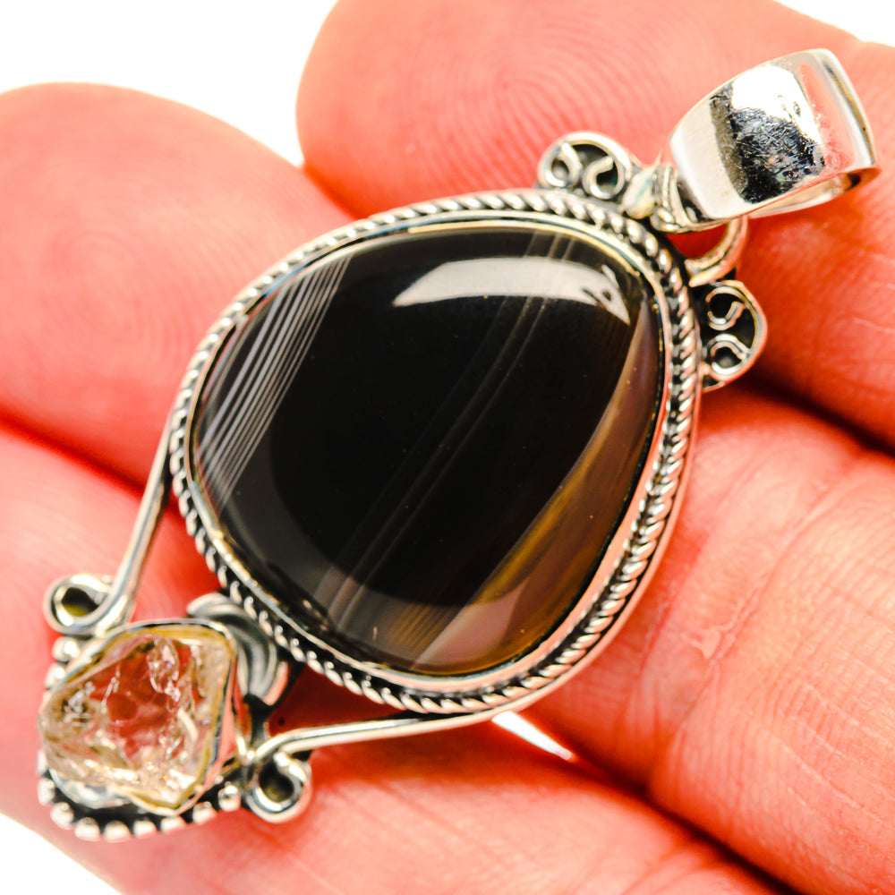 Black Botswana Agate Pendants handcrafted by Anasilvercos - PD30927