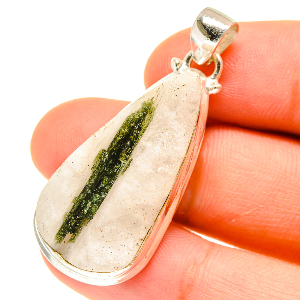 Green Tourmaline In Quartz Pendants handcrafted by Anasilvercos - PD3093
