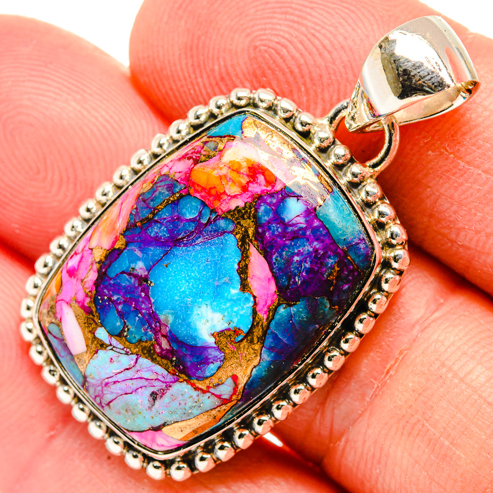 Kingman Pink Dahlia Turquoise Pendants handcrafted by Anasilvercos - PD30939