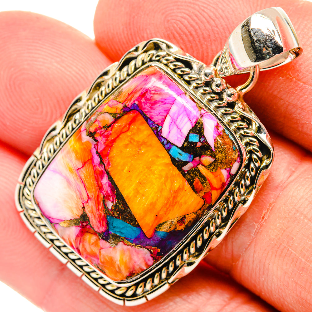 Kingman Pink Dahlia Turquoise Pendants handcrafted by Anasilvercos - PD30943