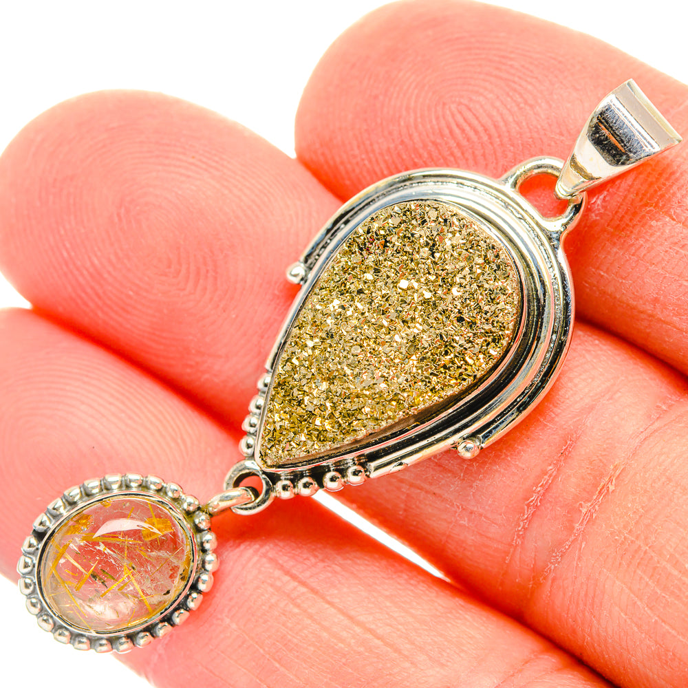 Pyrite Druzy Pendants handcrafted by Anasilvercos - PD30995