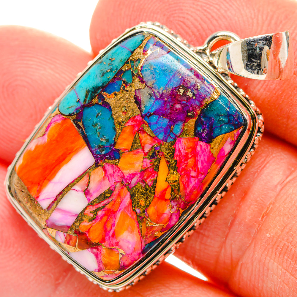 Kingman Pink Dahlia Turquoise Pendants handcrafted by Anasilvercos - PD31109