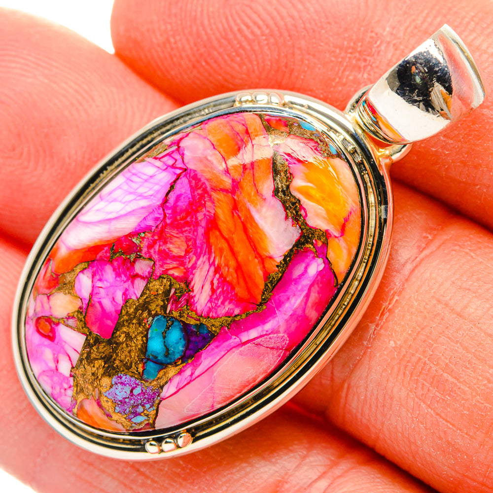 Kingman Pink Dahlia Turquoise Pendants handcrafted by Anasilvercos - PD31121